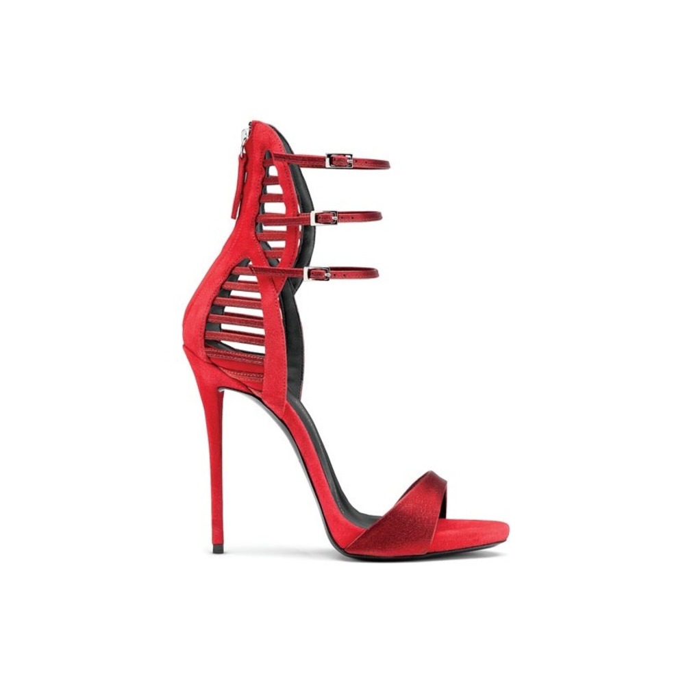 Giuseppe Zanotti Red Suede Metallic Satin Cage Stiletto Sandals Heels Size 38 - Picture 12 of 12